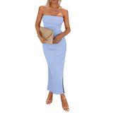 Vestido Maxi Tubular Prettygarden Feminino Com Nervuras De Verão, Azul Claro