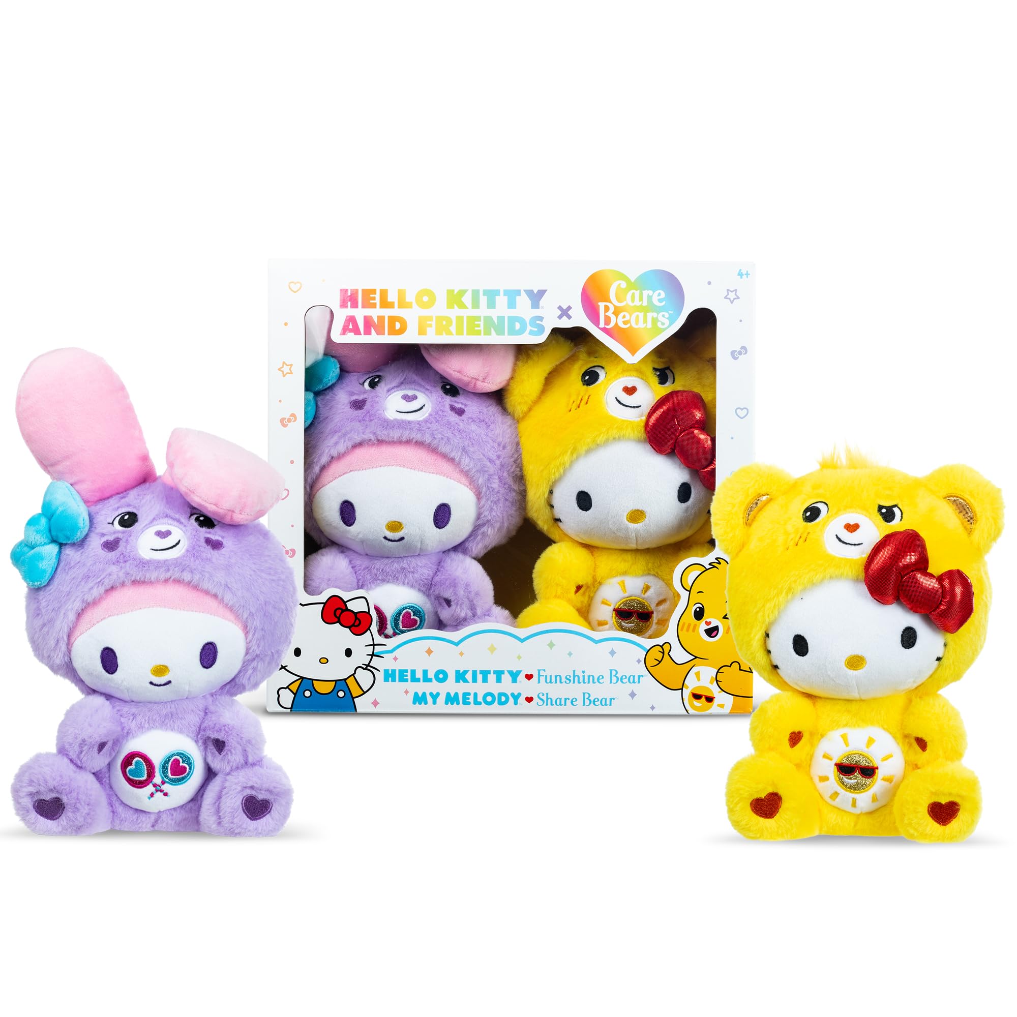 Brinquedo De Pelúcia Care Bears X Hello Kitty Hello Kitty Funshine Bear E My Melody Share Bear 25 Cm