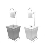 Kit 2 Lixeiras Com Suporte De Papel Higiênico - Stolf Branco + Cinza