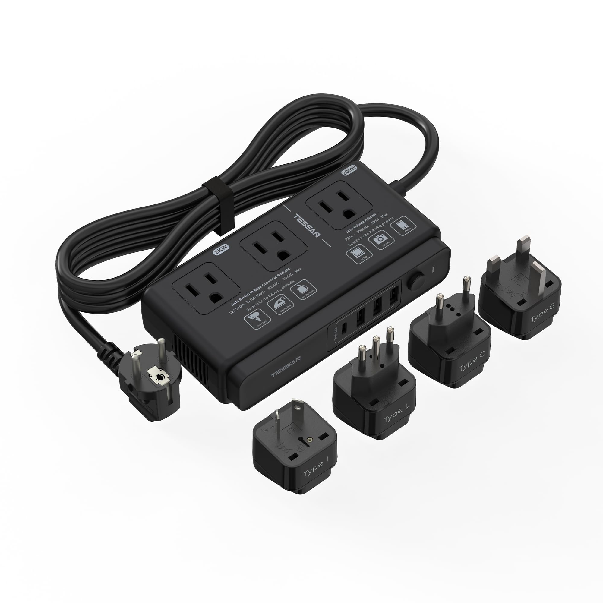 Conversor De Tensão Tessan 220v A 110v Com 4 Tomadas Usb 3 Ac
