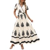 Vestido Maxi Prettygarden Feminino 2025, Verão, Decote Em V, Floral