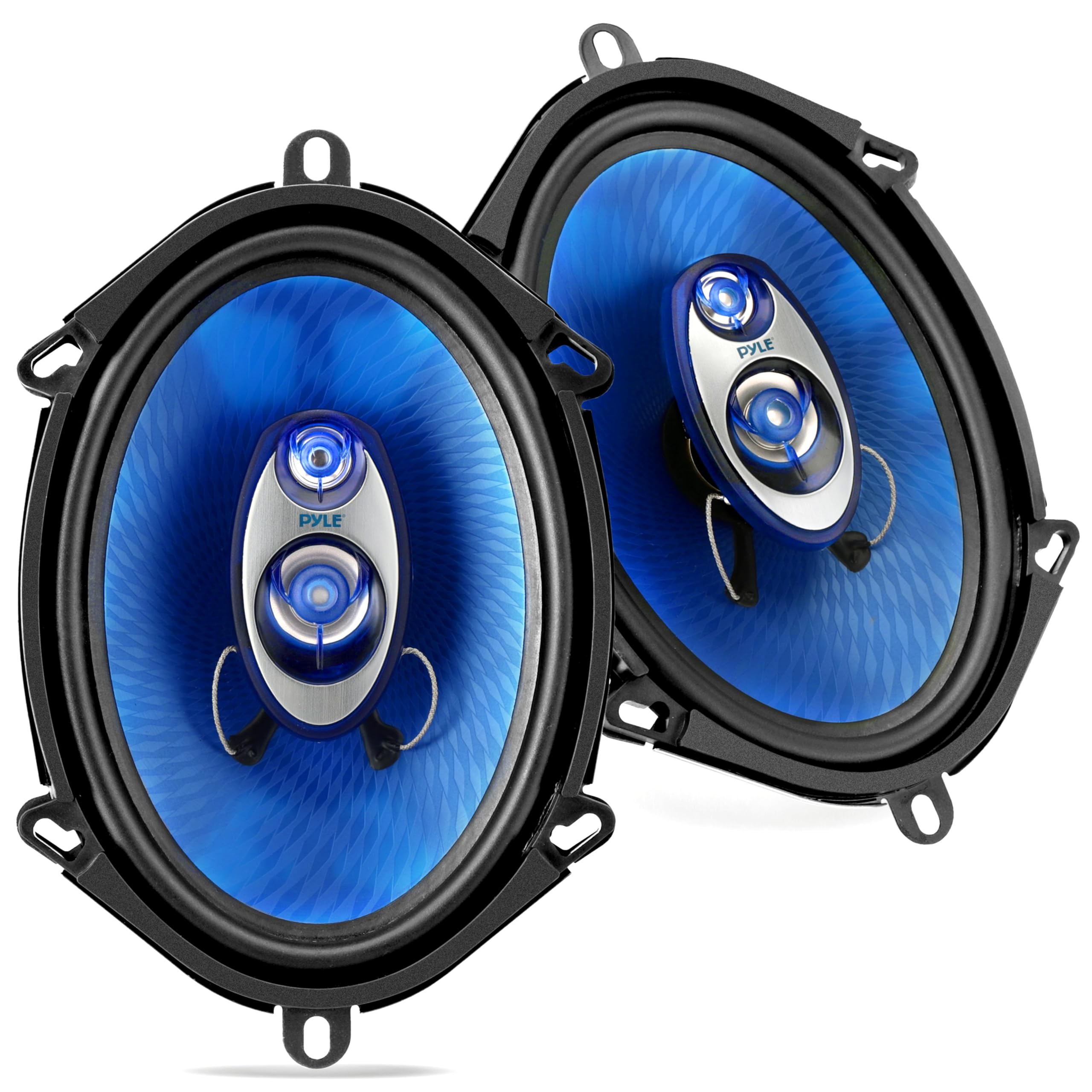 5 X 7 Car Sound Speaker (par) - Atualizado Blue Poly Injection Cone 3-way 300 Watts C/ Non-fatiguing Butyl Rubber Surround 80 - 20khz Freq