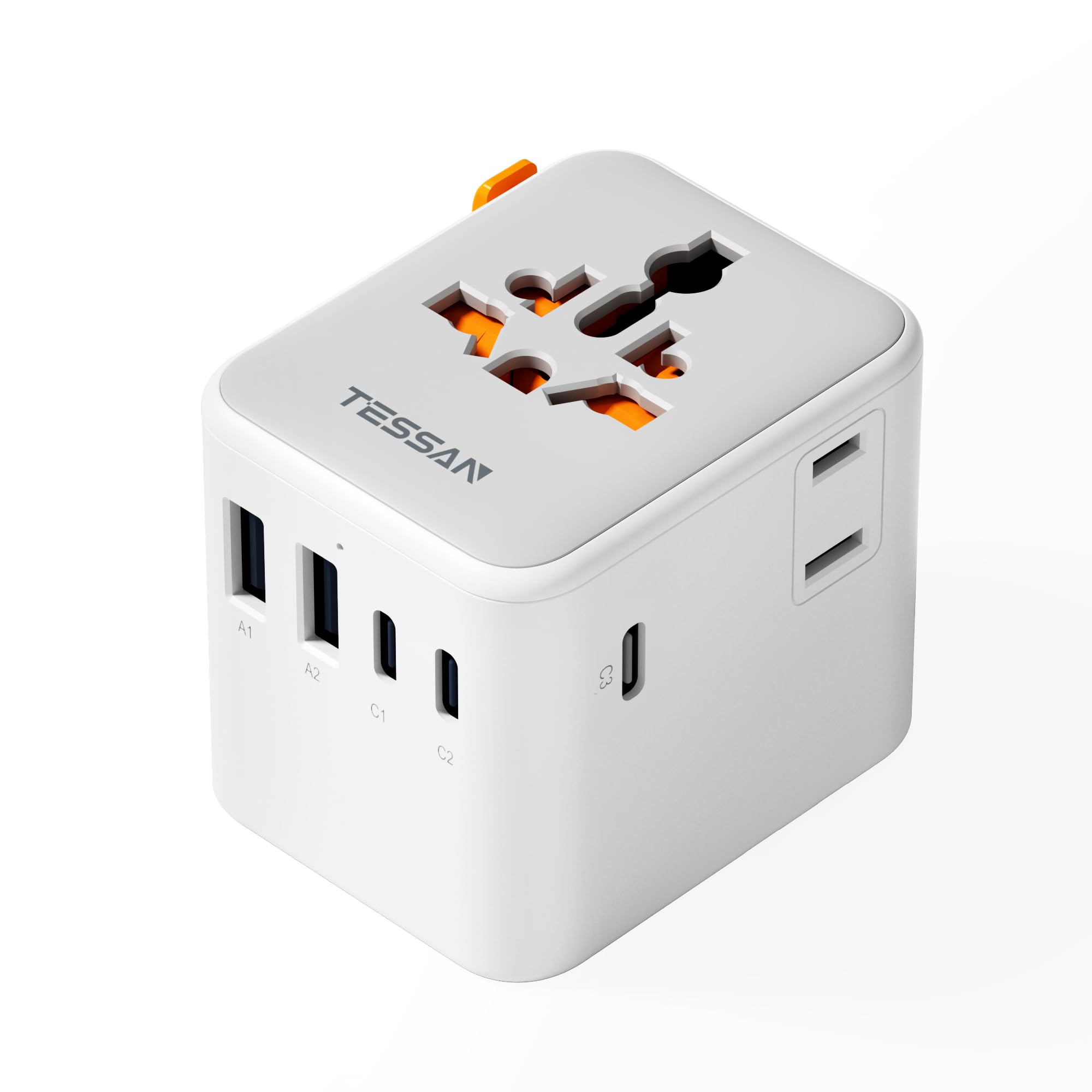 Adaptador De Viagem Tessan Universal 28w Com 2 Tomadas Ac E 5 Portas Usb