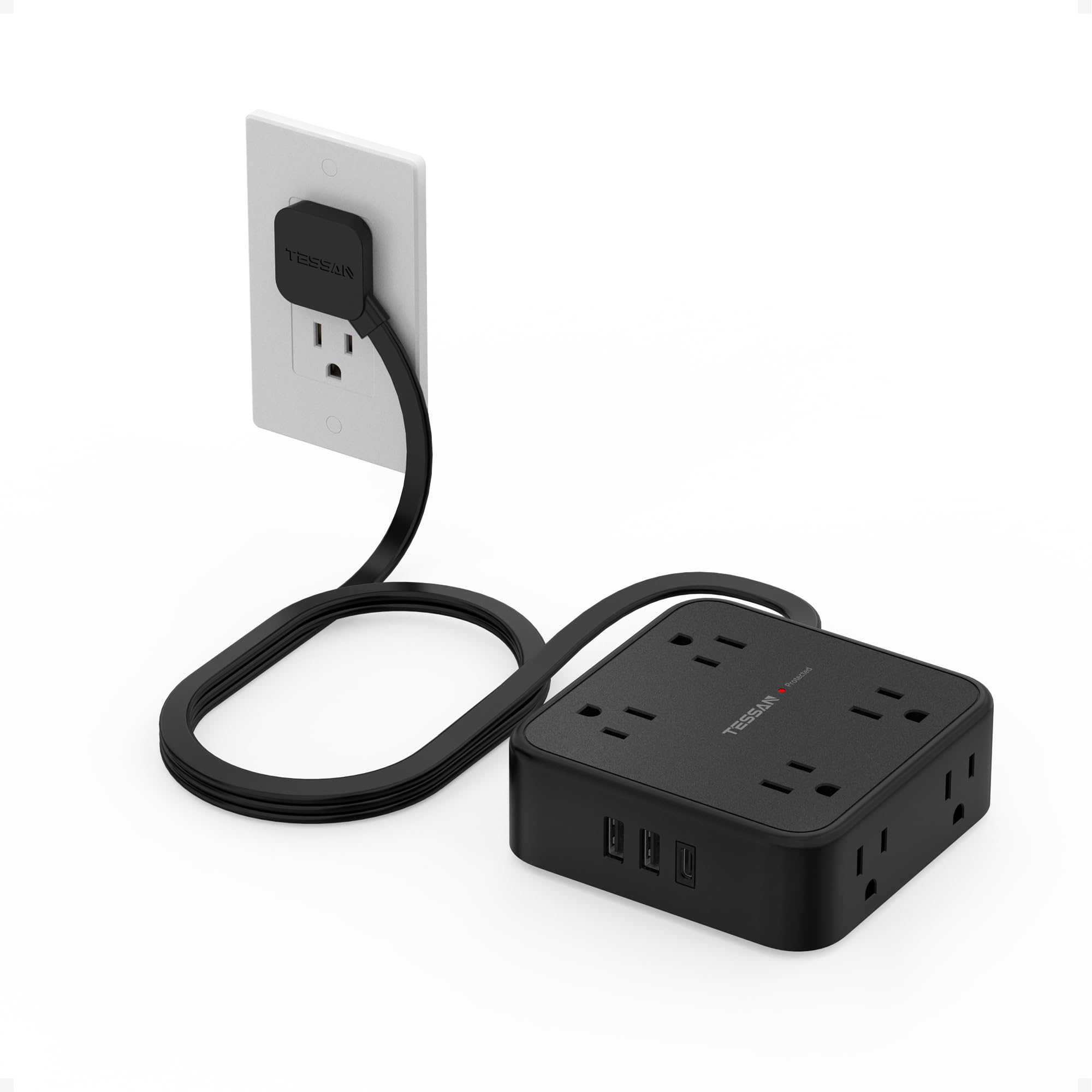 Protetor De Sobretensão Power Strip Tessan De 5 Pés Com 8 Tomadas Ac, 3 Usb