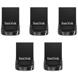 Unidade Flash Usb Sandisk Ultra Fit 128 Gb, Pacote Com 5 Usb 3.1