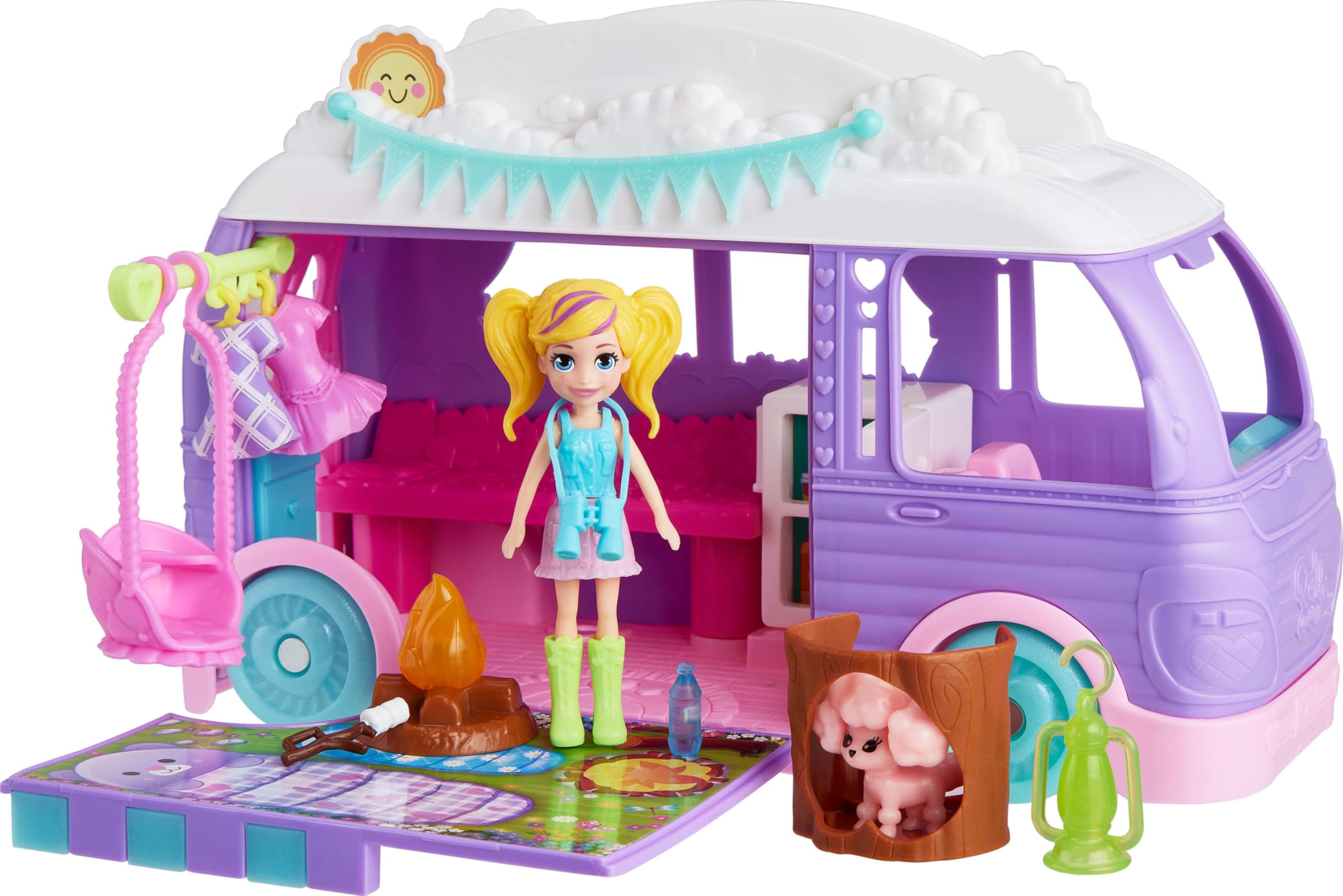 Camper Playset Polly Pocket Glamping Com Boneca E Animal De Estimação