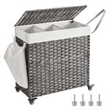 Cesto De Roupa Suja Songmics 140l Com Tampa E Rodas, Cinza Ulcb363g0