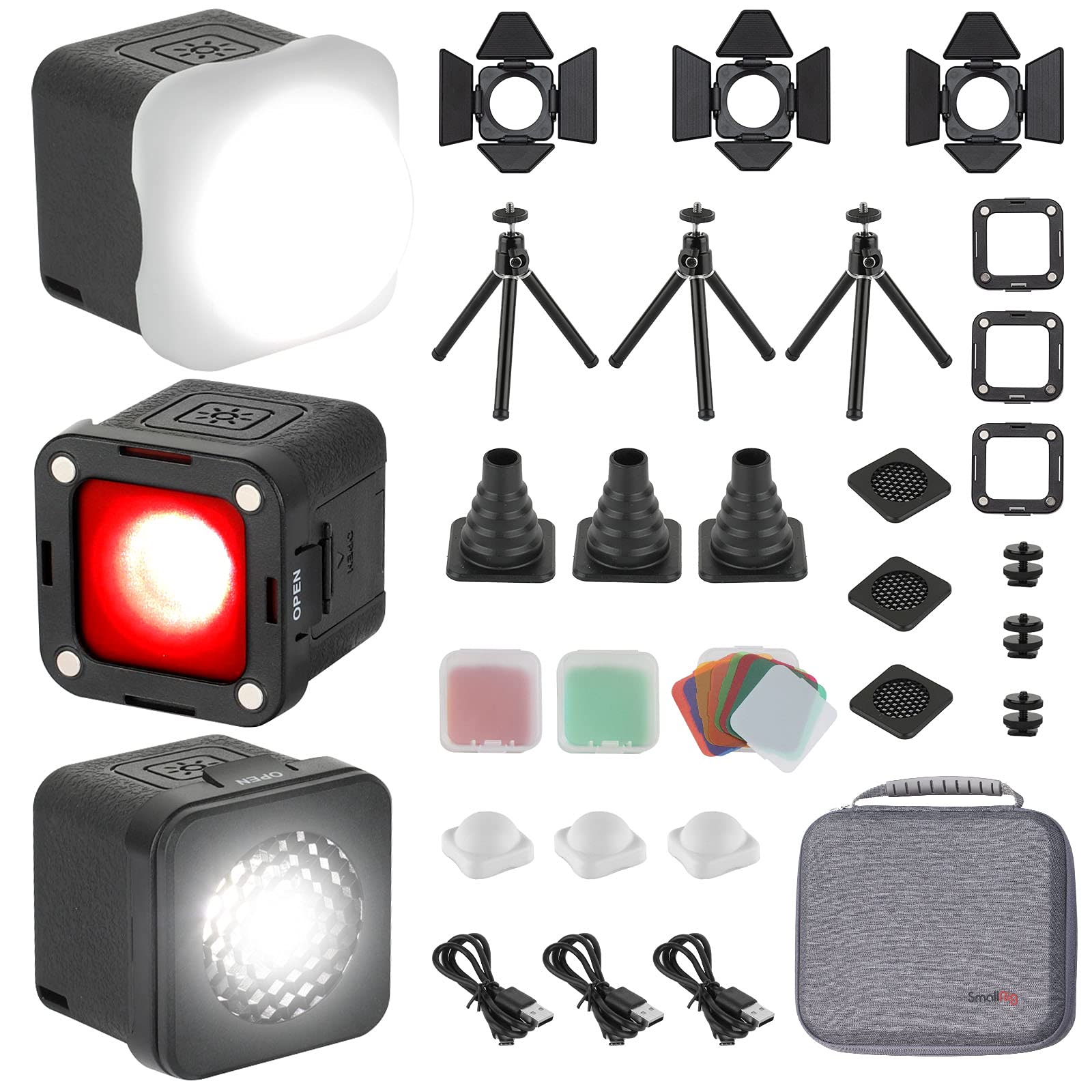 Luz De Vídeo Led Smallrig Rm01 Mini (pacote Com 3) Com Acessórios