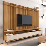 Rack Com Painel Para Tv 86 Polegadas Pés Em Madeira Maciça Vivare Nature/off White
