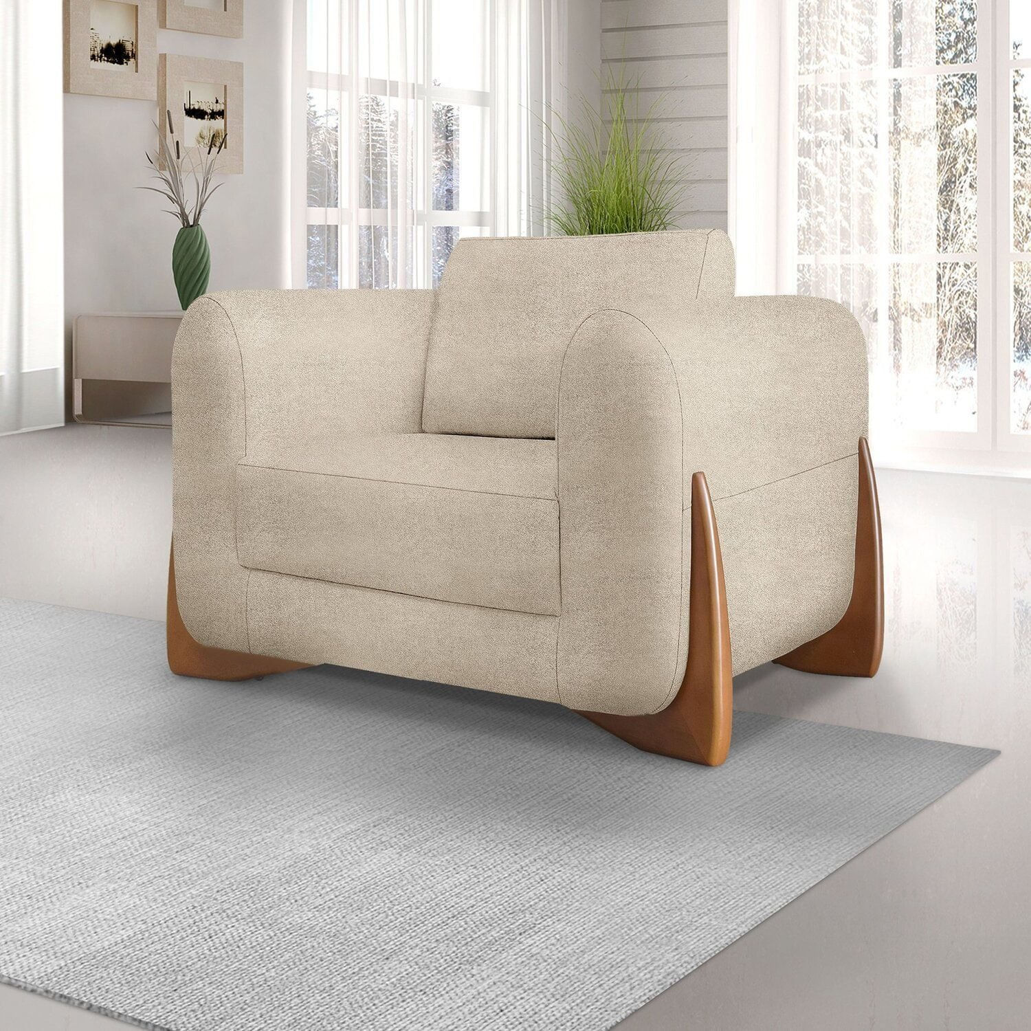 Poltrona Para Sala De Estar Linho Djon Bege