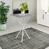 Mesa Quadrada 70cm Para Sala De Jantar Tampo Granito Léia Branco / Ocre