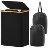 Cesto De Roupa Suja Lifewit 150l Com Tampa, Alças De Bambu Pretas