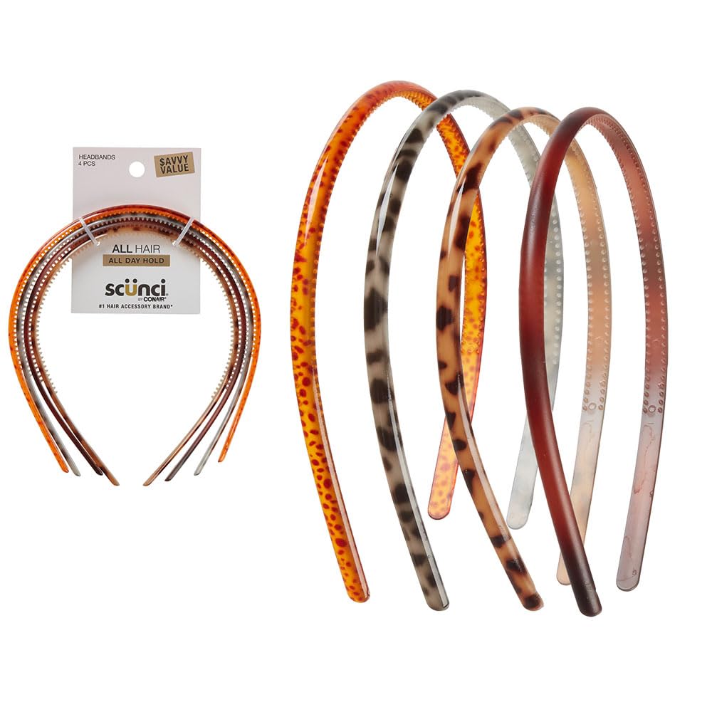 Bandana Conair Scunci Effortless Beauty Skinny Tortoise 4 Unidades
