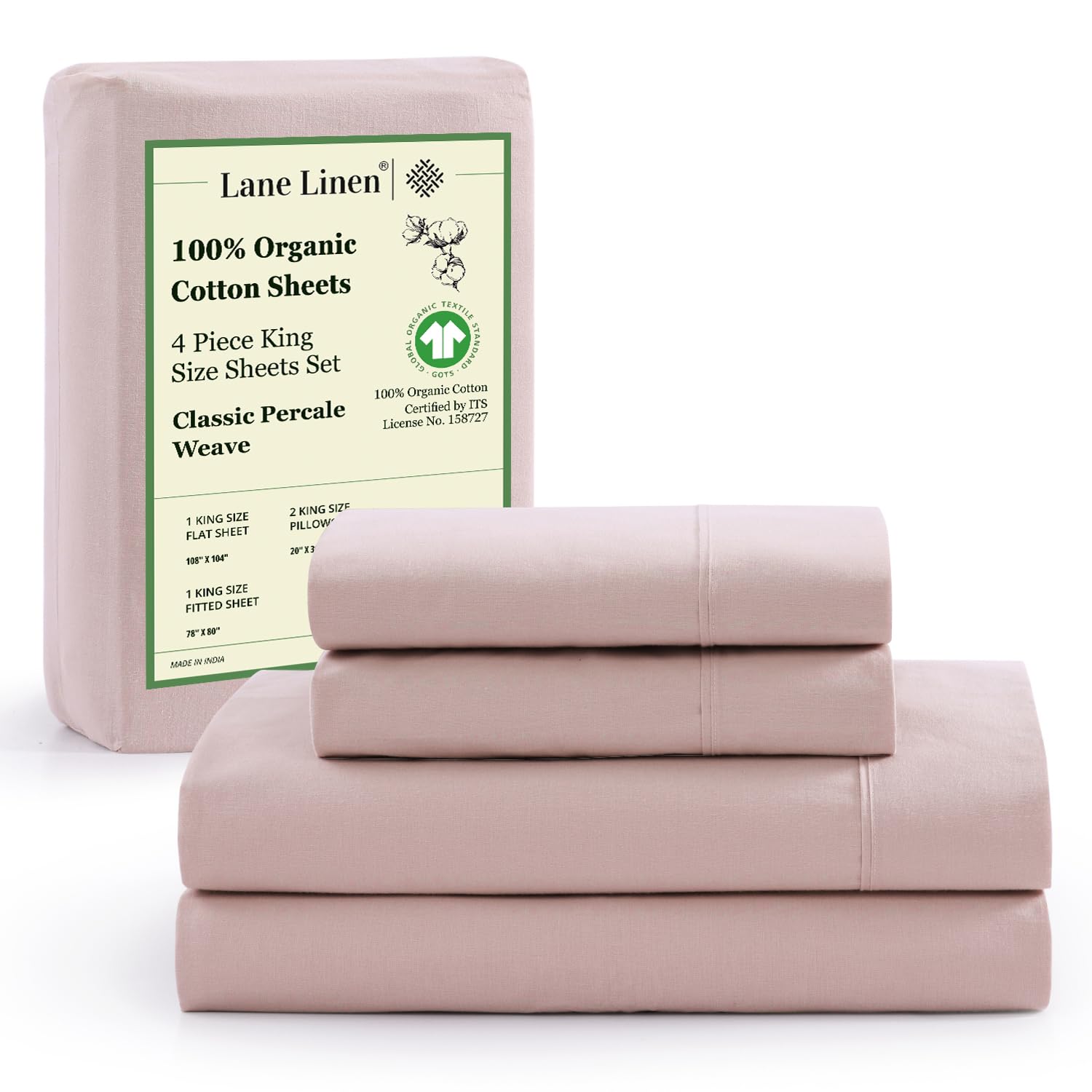 Conjunto De Lençóis Lane Linen 100% Algodão Orgânico King Size Sépia Rosa