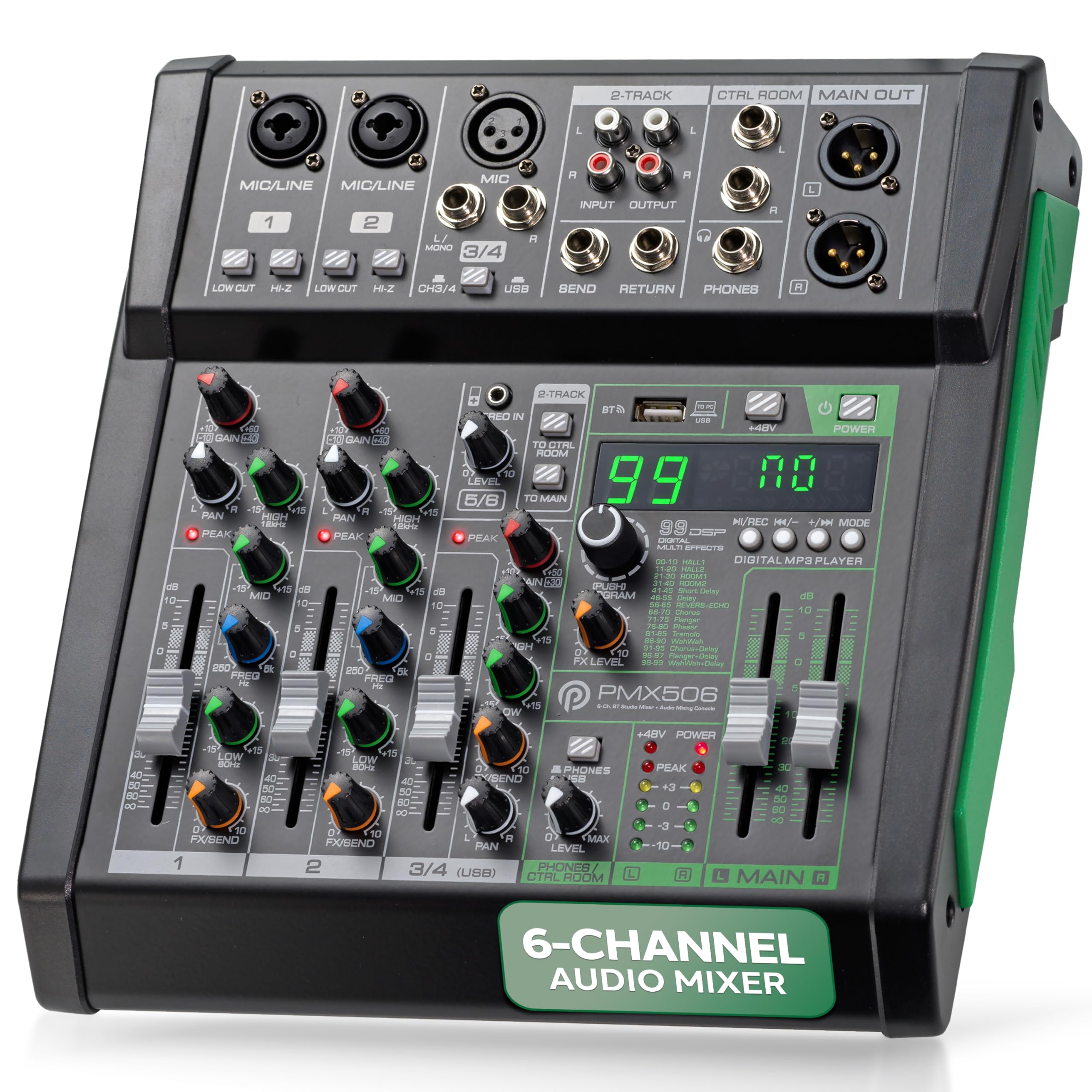 Mixer De Áudio Pyle Pmx506 De 6 Canais Com Bluetooth 5.0 E Usb