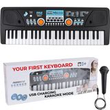 Piano De Teclado Elétrico Pyle De 49 Teclas Com Teclado De Bateria E Microfone - Preto