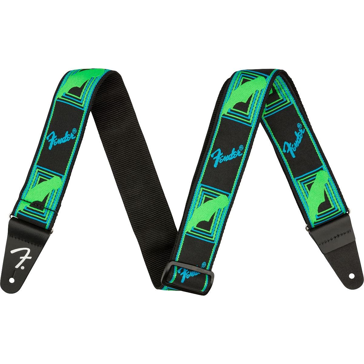 Pulseira De Guitarra Fender Neon Com Monograma Azul/verde Com 5 Cm De Largura