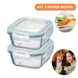 Kit 2 Potes De Vidro Herméticos Quadrados 800ml