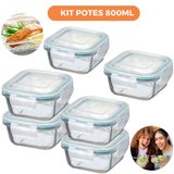 Kit 6 Potes De Vidro Herméticos Quadrados 800ml