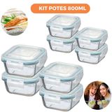 Kit 10 Potes De Vidro Herméticos Quadrados 800ml