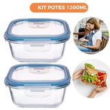 Kit 2 Pote De Vidro Hermético Quadrado 1200ml
