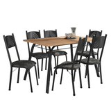 Conjunto De Mesa Sala De Jantar Lotus Com 6 Cadeiras Tampo Madeirado 1,36m Preto Floral Artefamol