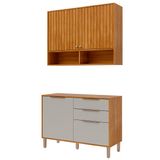 Armario Aereo Com Balcão Divina 120cm Com 4 Portas 2 Gavetas Cinamomo/off White