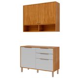 Armario Aereo Com Balcão Divina 120cm Com 4 Portas 2 Gavetas Cinamomo/branco