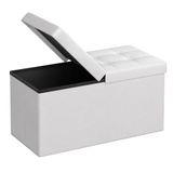 Banco Otomano De Armazenamento Dobrável Songmics White Faux Leather