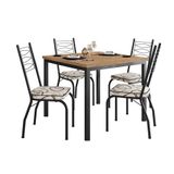 Conjunto De Mesa Quadrada Com Tampo Mdp E 4 Cadeiras Adriana Revestimento Sintético Bege Estampado E Preto