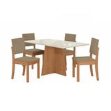 Conjunto De Mesa De Jantar Retangular Com Tampo De Vidro Off White Lotus E 4 Cadeiras Luna Bouclé Fendi E Canela
