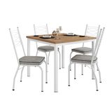 Conjunto De Mesa Quadrada Com Tampo Mdp E 4 Cadeiras Adriana Revestimento Sintético Grafiato Cinza E Branco