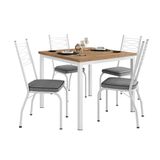 Conjunto De Mesa Quadrada Com Tampo Mdp E 4 Cadeiras Adriana Revestimento Sintético Platina E Branco