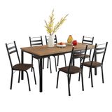 Conjunto De Mesa Retangular Com Tampo De Mdp Amadeirado E 6 Cadeiras Adriana Iii Revestimento Sintético Imbuia E Preto