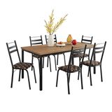 Conjunto De Mesa Retangular Com Tampo De Mdp Amadeirado E 6 Cadeiras Adriana Iii Revestimento Sintético Palha E Preto