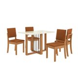Conjunto De Mesa De Jantar Retangular Com Tampo De Vidro Off White Antonela E 4 Cadeiras Lunas Bouclé Terracota E Canela