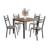 Conjunto De Mesa Quadrada Com Tampo De Mdp Amadeirado E 4 Cadeiras Adriana Revestimento Sintético Cinza Claro E Preto