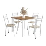 Conjunto De Mesa Quadrada Com Tampo Mdp E 4 Cadeiras Adriana Revestimento Sintético Cedro E Branco