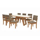 Conjunto De Mesa De Jantar Retangular Com Tampo De Vidro Off White Cinara E 8 Cadeiras Luna Bouclé Fendi E Canela