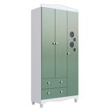 Guarda-roupa Infantil Encanto 3 Portas 2 Gavetas Branco E Verde