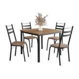 Conjunto De Mesa Quadrada Com Tampo De Mdp Amadeirado E 4 Cadeiras Adriana Revestimento Sintético Bege E Preto