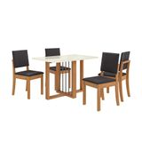 Conjunto De Mesa De Jantar Retangular Com Tampo De Vidro Off White Antonela E 4 Cadeiras Lunas Bouclé Titânio E Canela