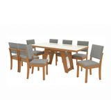 Conjunto De Mesa De Jantar Retangular Com Tampo De Vidro Off White Cinara E 8 Cadeiras Luna Bouclé Cinza E Canela