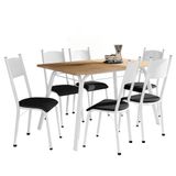 Conjunto De Mesa Sala De Jantar Lotus Com 6 Cadeiras Tampo Madeirado 1,36m Branco/preto Artefamol