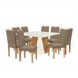 Conjunto De Mesa De Jantar Quadrada Com Tampo De Vidro Off White E 8 Cadeiras Dalia Bouclé Fendi E Eucalipto