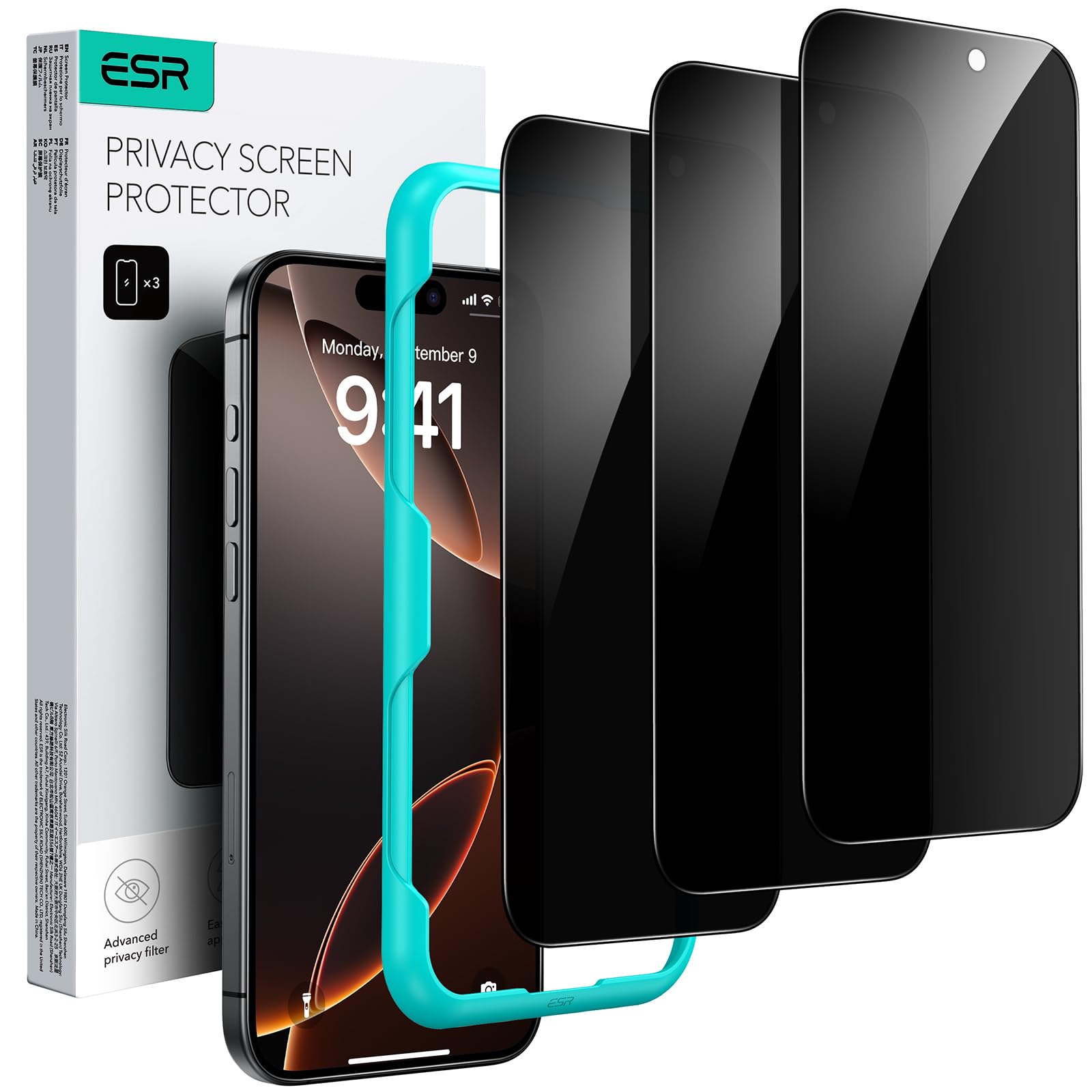 Protetor De Tela De Privacidade Esr 3 Pack Para Iphone 16 Pro