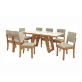 Conjunto De Mesa De Jantar Retangular Com Tampo De Vidro Off White Cinara E 8 Cadeiras Luna Jacquard Bege E Canela