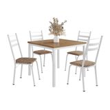 Conjunto De Mesa Quadrada Com Tampo Mdp E 4 Cadeiras Adriana Revestimento Sintético Rattan E Branco