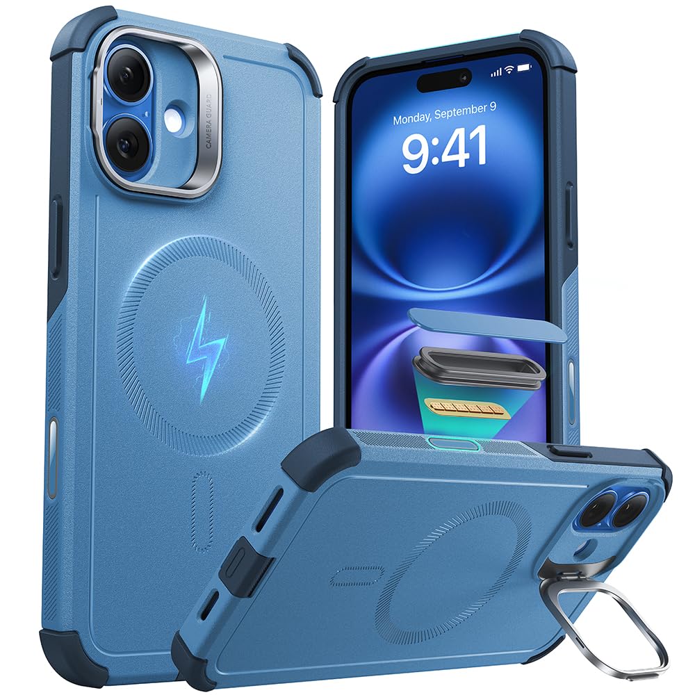 Capa De Telefone Esr Para Iphone 16 Com Suporte De 23 Pés, Proteção Contra Quedas, Azul Claro