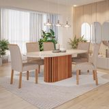 Conjunto De Mesa Oval Com Tampo De Vidro Off White Julieta E 6 Cadeiras Fernanda Linho Bege E Cinamomo